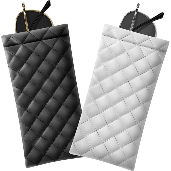 GFDYREE Squeeze Top Soft Sunglass Case - Pu Leather Sunglass Pouch Convenient Sunglass Travel Case 2 Pack