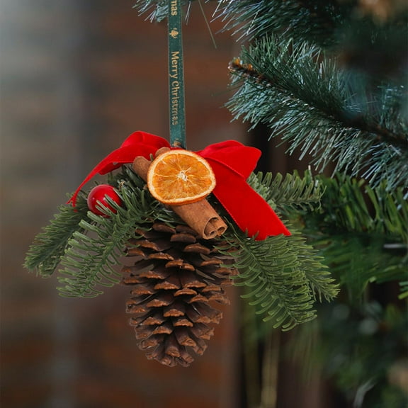 EWASWON Rustic Christmas Tree Ornaments with Pine Cone, Cinnamon Stick & Bow - Brown Hanging Holiday Decor for Wreaths/Farmhouse Vintage Xmas