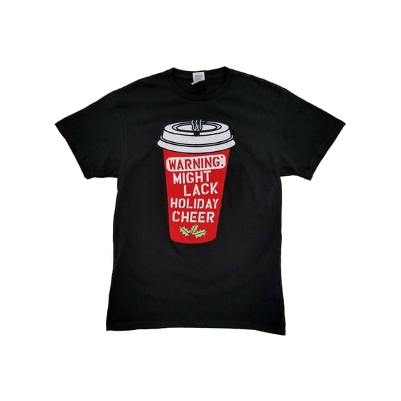 Mens Black Warning Might Lack Holiday Cheer Coffee Cup Christmas T-Shirt XXL
