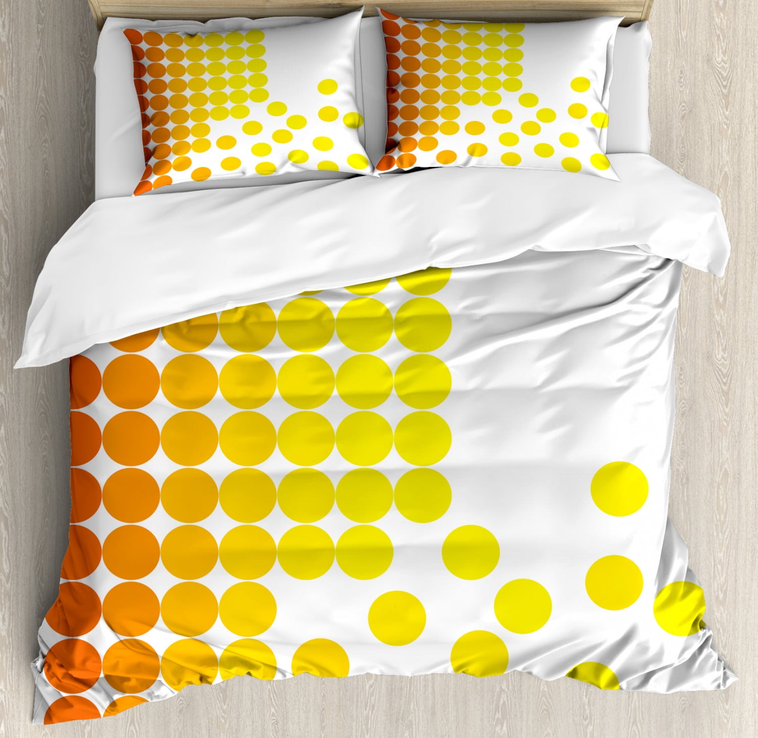 Yellow and White Queen Size Duvet Cover Set, Abstract Composition with