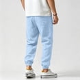 thumbnail image 4 of Havenx Cotton Linen Pants for Men Elastic Waist Drawstring Trousers with Pockets Cuffed Ankles Pants Baggy Beach Lounge Relaxed Fit Casual Summer Loungewear,Light Blue 2XL, 4 of 5