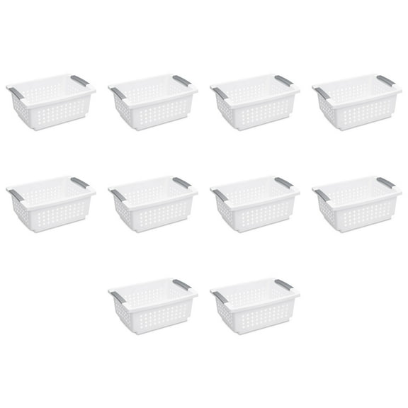 Sterilite Medium Stacking Basket Plastic Adult, White, Set of 10