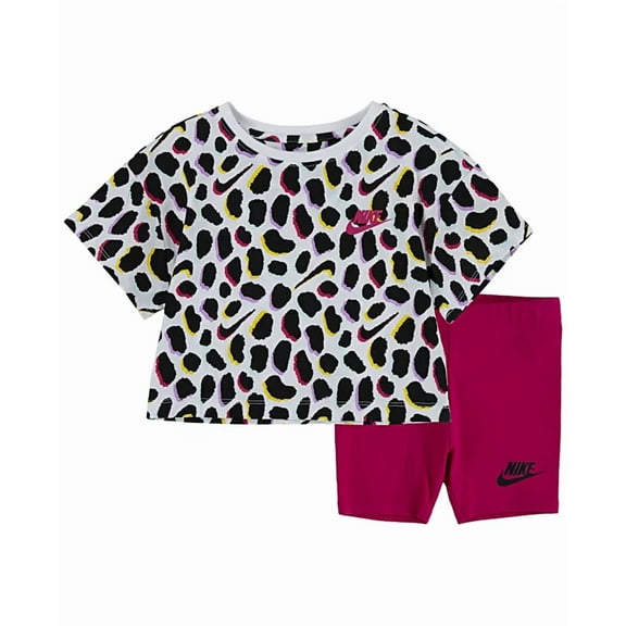 Nike Toddler Girls Boxy T-shirt and Bike Shorts, 2-Piece Set Rush Pink 2T