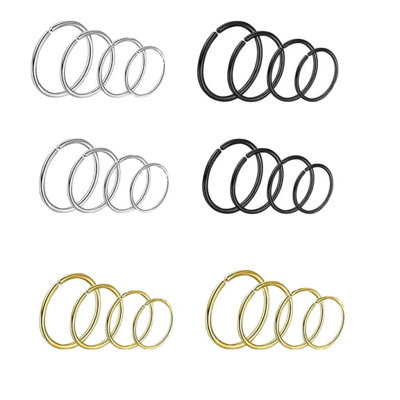 24 Pack 20 Gauge Double Hoop Nose Rings for Women, 316L Stainless Steel Spiral Nose Ring for Single Piercing, 6mm-12mm Assorted Sizes, 3 Colors