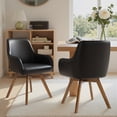 thumbnail image 3 of WOOW DEPOT Swivel Dining Chairs Set of 2, Upholstered PU Leather w/ High-Back & Arm & Rubberwood Legs, Modern Side Chairs for Kitchen Living Room Office, Black, 3 of 10