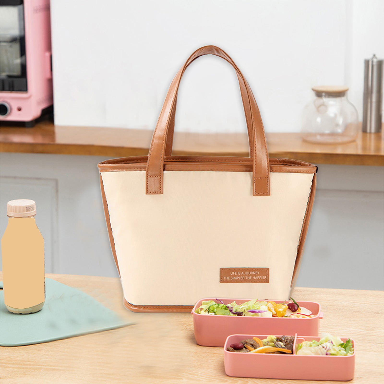 SCNOR Lunch Bag for Women and Men,Insulated Lunch Tote,Stitch Bento Bags,Brown
