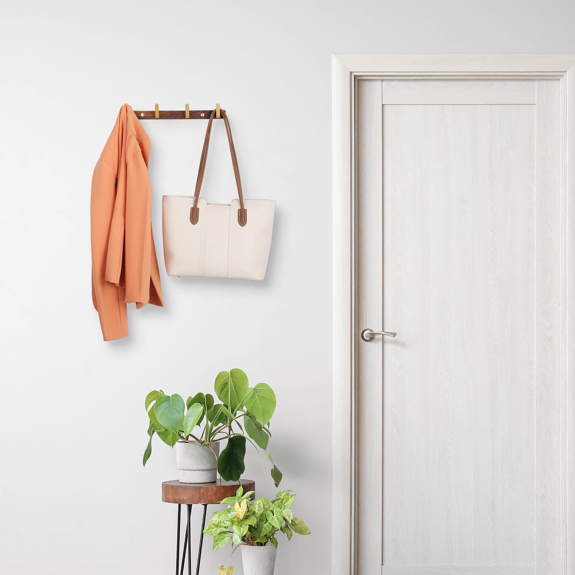 Unique Bargains 1 Pcs Coat Rack Wall Mount Coat Hook for Hanging with 4 Hooks Light Brown