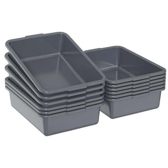13 L Plastic  Utility Bus Boxes, 12-Pack Bus Tubs, Gray