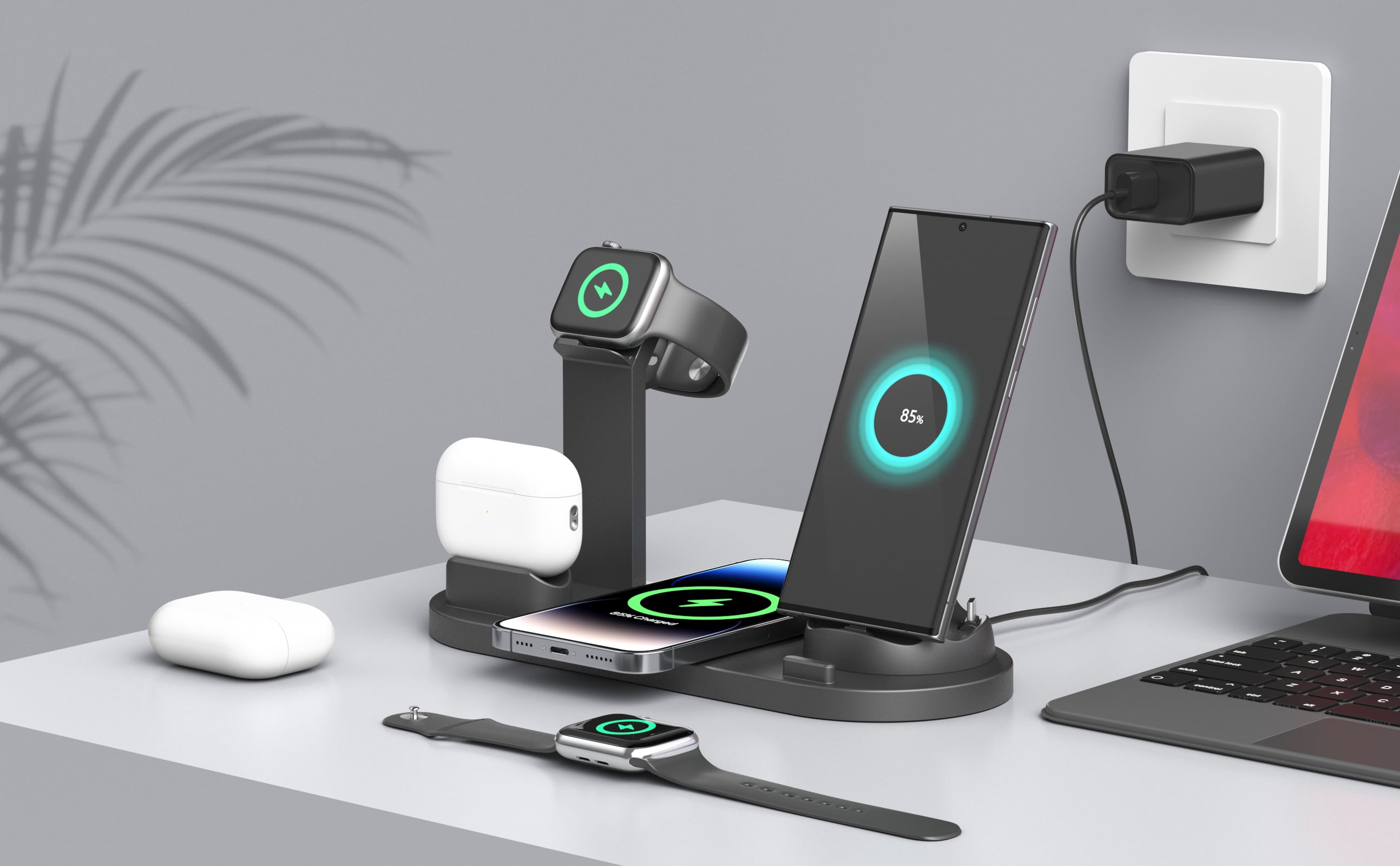Egoelife Wireless Charger Mobile Phone Charging Station For Multiple Devices , Multi-in-one Charger, Fast Charging, Black