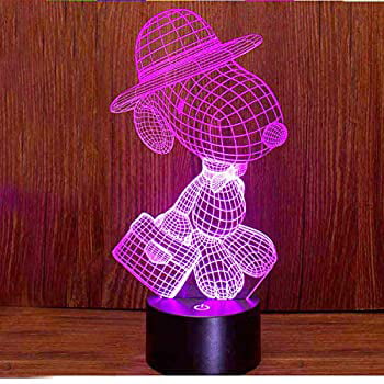DGLighting 3D Snoopy Illusion LED Desk Lamp Night Light with Lighted ABS Base and USB Cable,7 Colors Change,Smart Touch Button Control,for Living Bed Room Home Decor Creative Gift Toys