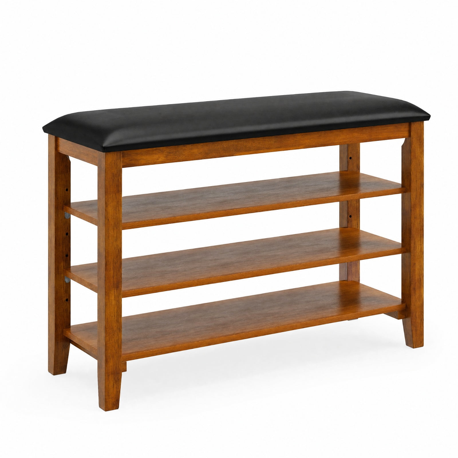 Furnibear 3 Tier Shoe Rack Bench with Adjustable Shelves and Soft Cushion for Entryway Living Room and Hallway Shoe Storage, Brown