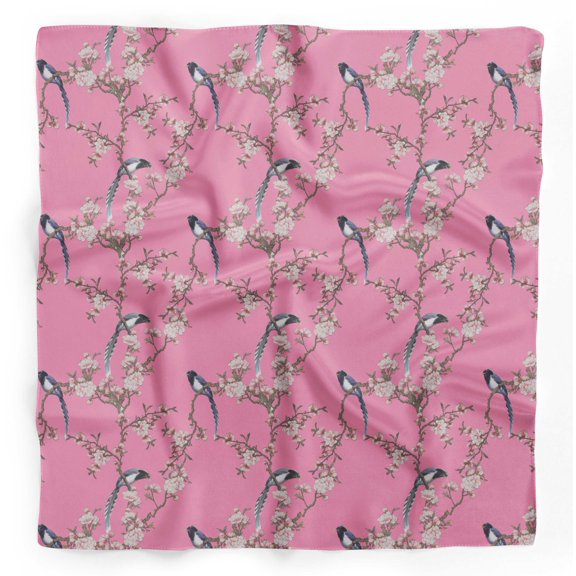 Bimba Pink Floral & Paradise Whydah Bird Pure Silk Printed Scarf Dupatta Head Neck Wrap Bandanas For Women 40 x 80 Inches
