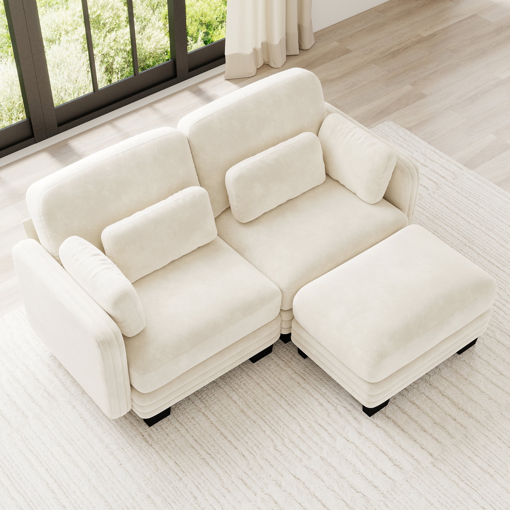 70" Modern Modular 2 Seater Loveseat Sofa Couch with 1 Ottoman and 4 Pillows