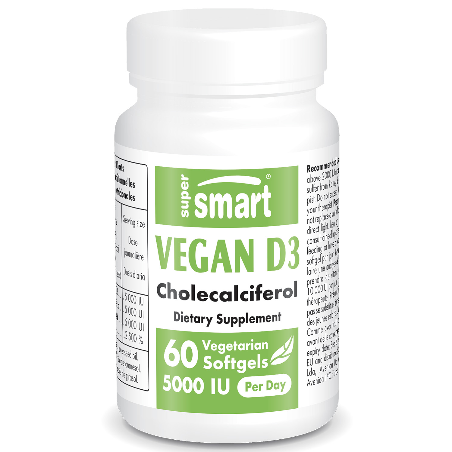 Supersmart Vegan Vitamin D3 5000 IU per Day Cholecalciferol Pills