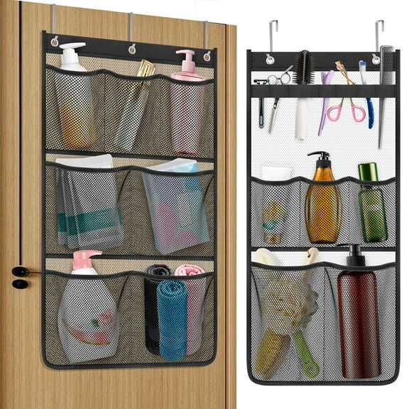 TSV 2pcs Hanging Mesh Shower Caddy, Quick Drying Shower Organizer with Multiple Pockets for Toiletries, Portable Bathroom Mesh Storage Bag