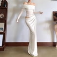 thumbnail image 5 of Women'S Mesh Off Shoulder Dress Elegant Sheer See Through Long Sleeve Ruched Bodycon Maxi Dresses White L, 5 of 9