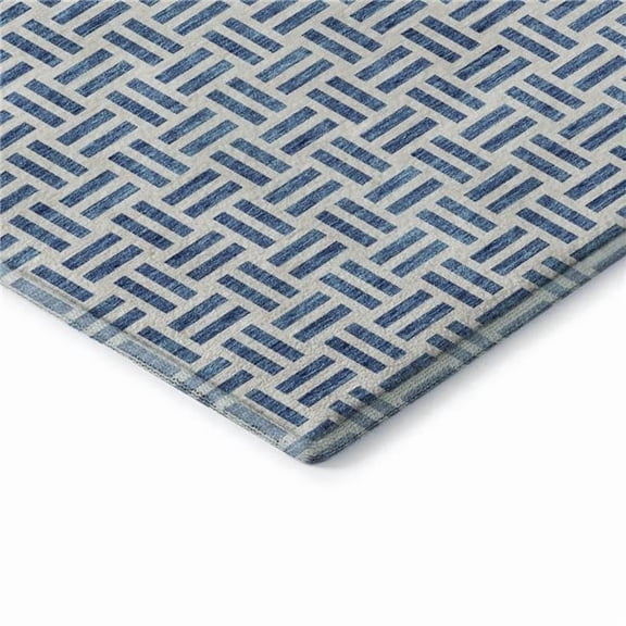 HomeRoots 677232 3 x 5 ft. Denim Blue & Ivory Geometric Transitional Washable Machine Made Rectangle Area Rug with UV Protection