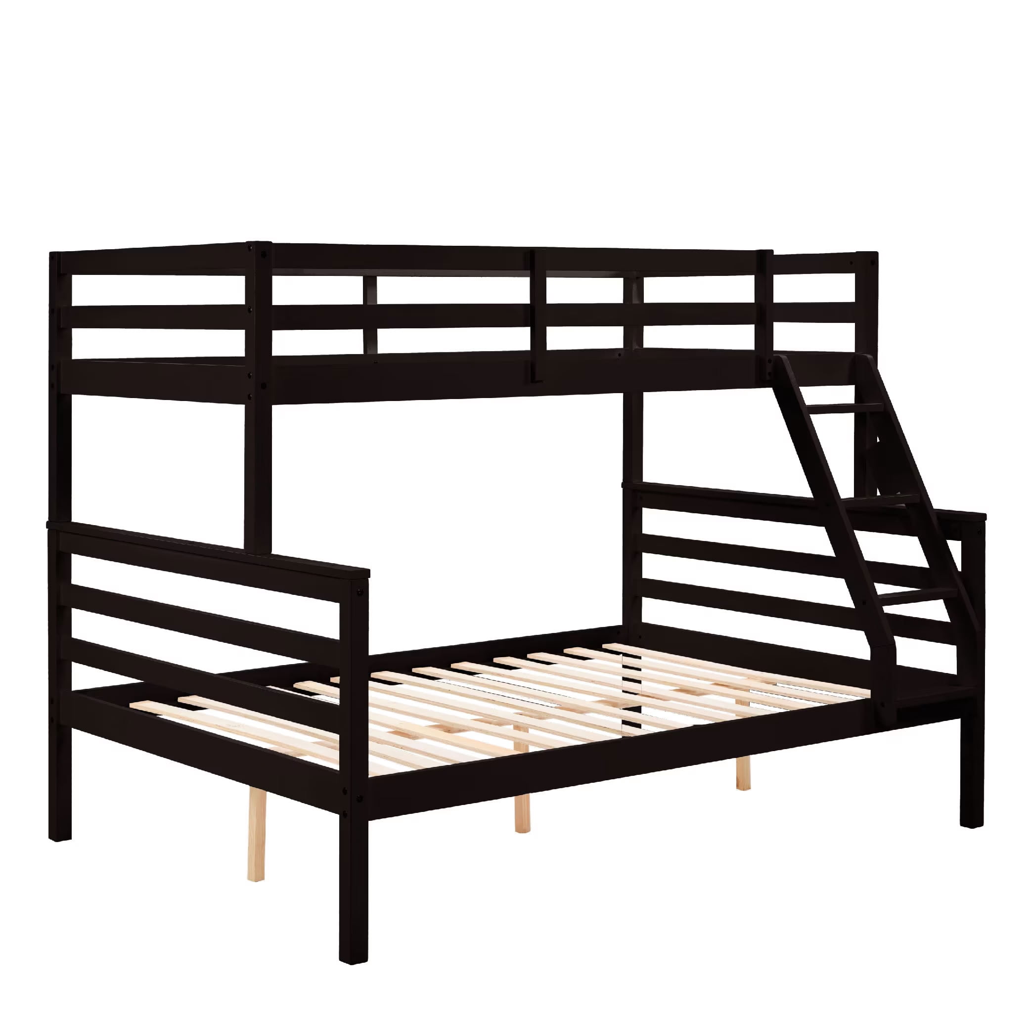 MAYEERTY Twin over Full Wooden Bunk Bed with Ladder and High Guardrail, Space-Saving Bunk Bed for Kids, Teens, Dorm Rooms, and Guest Rooms