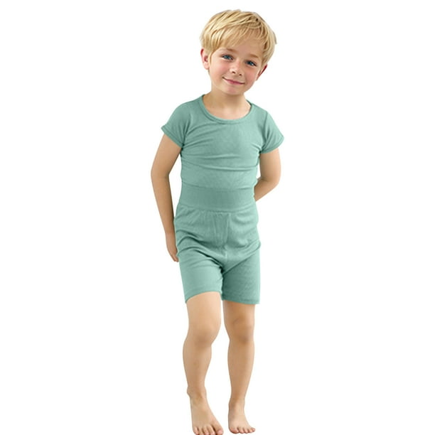 Odeerbi 6M-7Y Conjunto de Pijama de Verano Para Niños Y Niñas de Punto Elástico Con Camiseta de Manga Corta Y Pantalón Corto de Cintura Alta Conjunto de Pijama de Dos Piezas