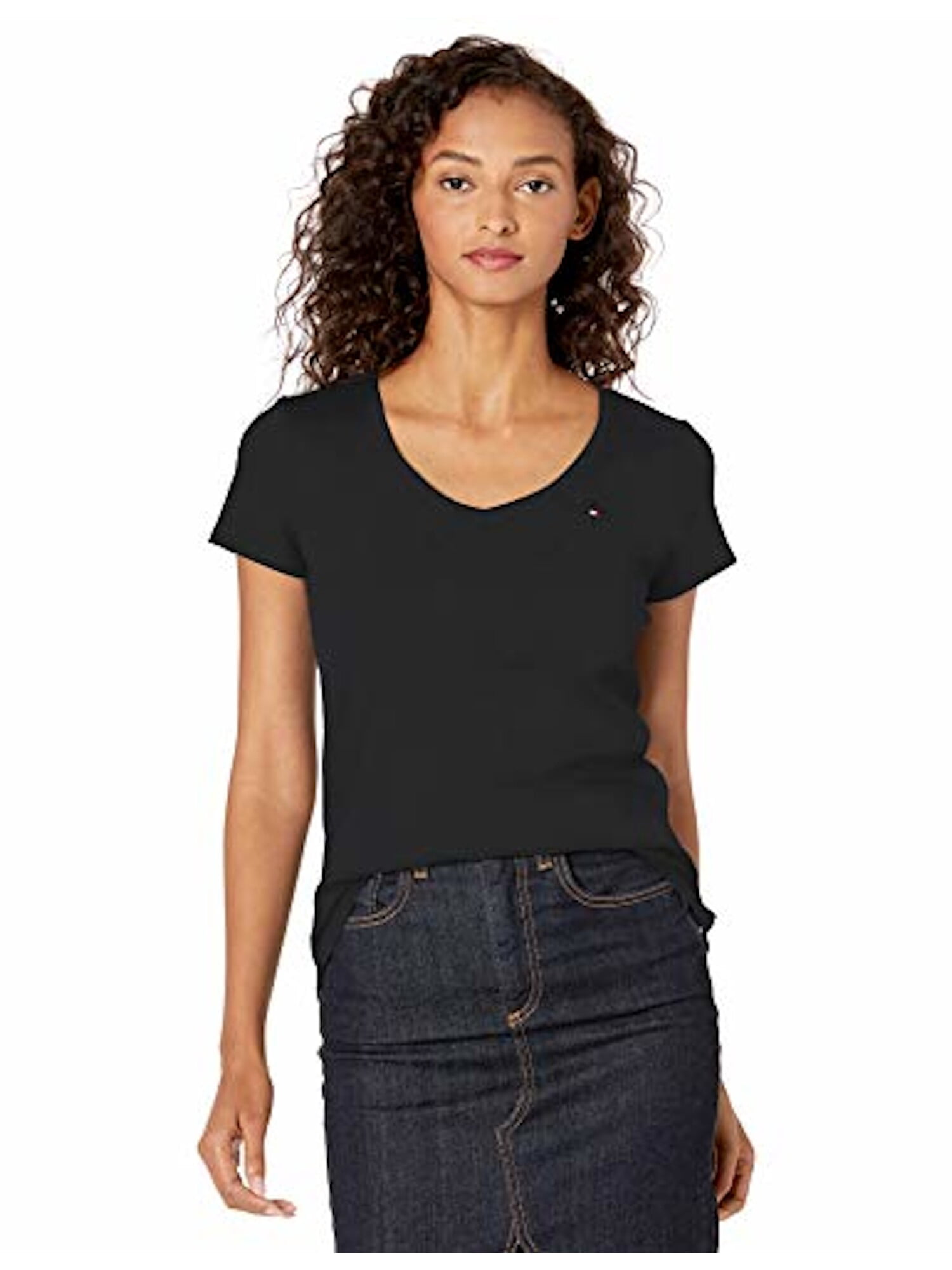 TOMMY HILFIGER Womens Black Short Sleeve V Neck TShirt Plus Size 3X