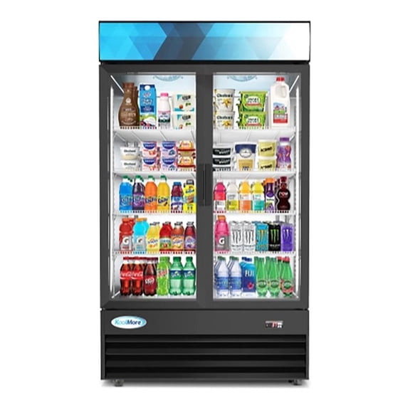 Pemberly Row 2-Door Steel/Aluminum Display Refrigerator Merchandiser in Black