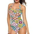 thumbnail image 6 of FKELYI Hippie Flower Print One Piece Swimsuit for Women V Neck Swimwear with Soft Pads Tummy Control Bathing Suit Summer Beachwear for Lady Swimming Surfing, M, 6 of 7
