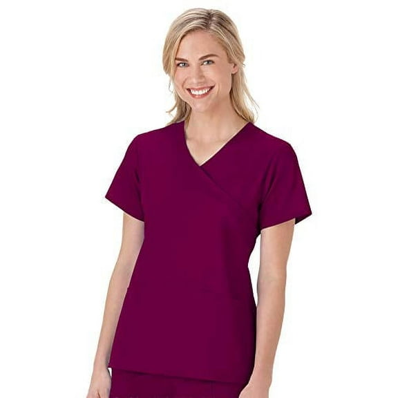 Fundamentals Ladies Mock Wrap Top, Wine, 2X