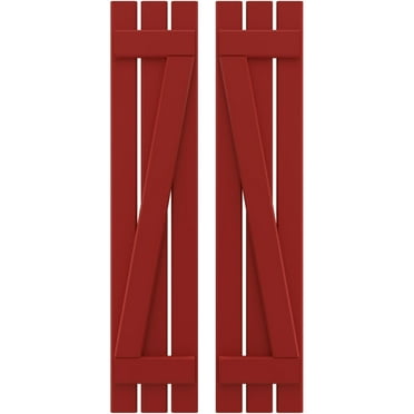 Ekena Millwork 11 1/2"W x 83"H Americraft Three Board (2 Batten) Exterior Real Wood Spaced Board-n-Batten Shutters w/ Z-Bar (Per Pair), Fire Red