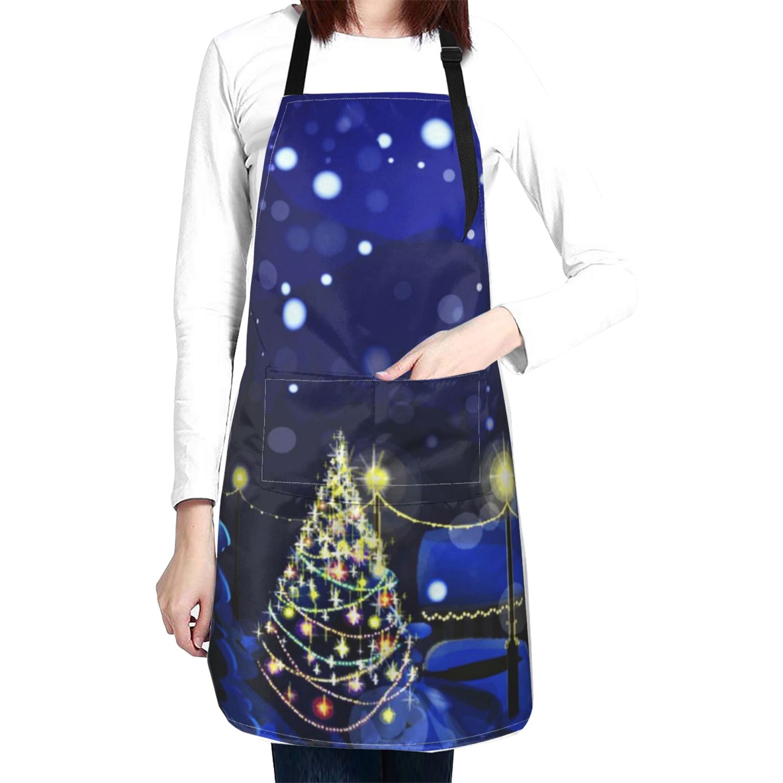 Kdxio Christmas Night Apron with Pockets Adjustable Kitchen Aprons for Men Women Waterproof Aprons for Cooking,Drawing,Crafting, Baking Household Cleaning