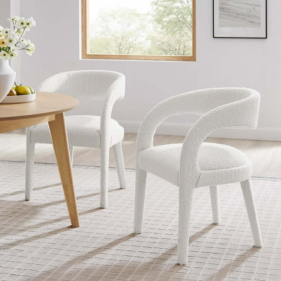 Modway Pinnacle 20" Upholstered Fabric Dining Chair in Ivory (Set of 2)