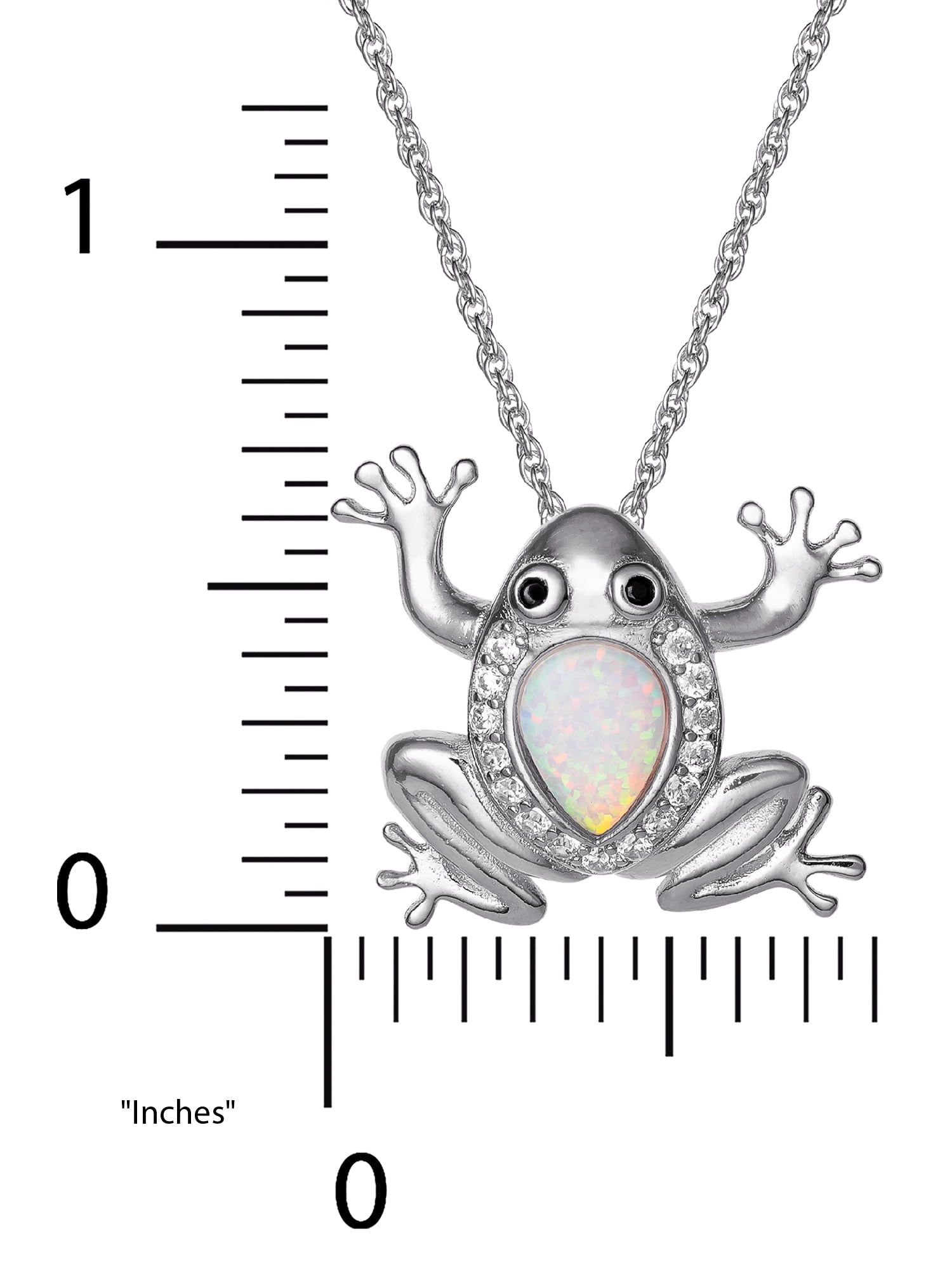 Women's Sterling Silver Frog Pendant with Cubic Zirconia and Created Opal, 18-Inch Chain