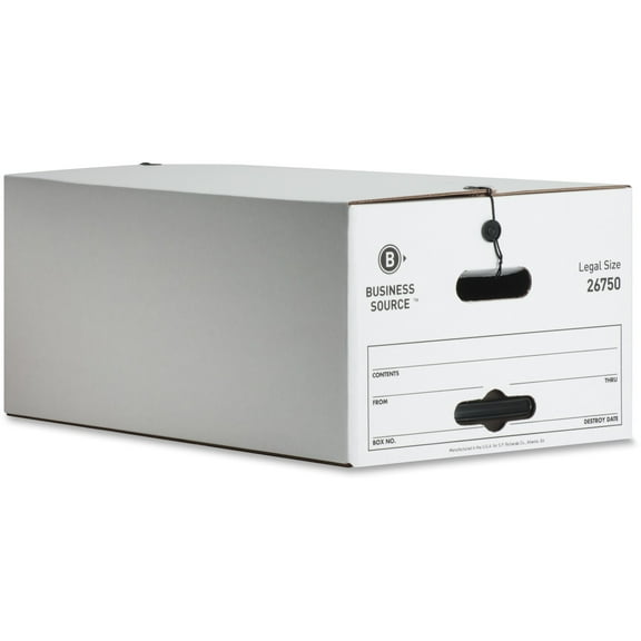 Business Source Light Duty Legal Size Storage Box - External Dimensions: 15" Width X 24" Depth X 10"height - Media Size Supported: Legal - String/button Tie Closure - Light Duty - Stackable - White -