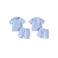 thumbnail image 2 of BemeyourBBs 2Pcs Toddler Baby Boy Summer Outfits Infant Baby Boys Summer Clothes Short Sleeve Lapel Collar Solid Color Jacquard Shirt Tops and Elastic Waist Shorts Set, 2 of 9