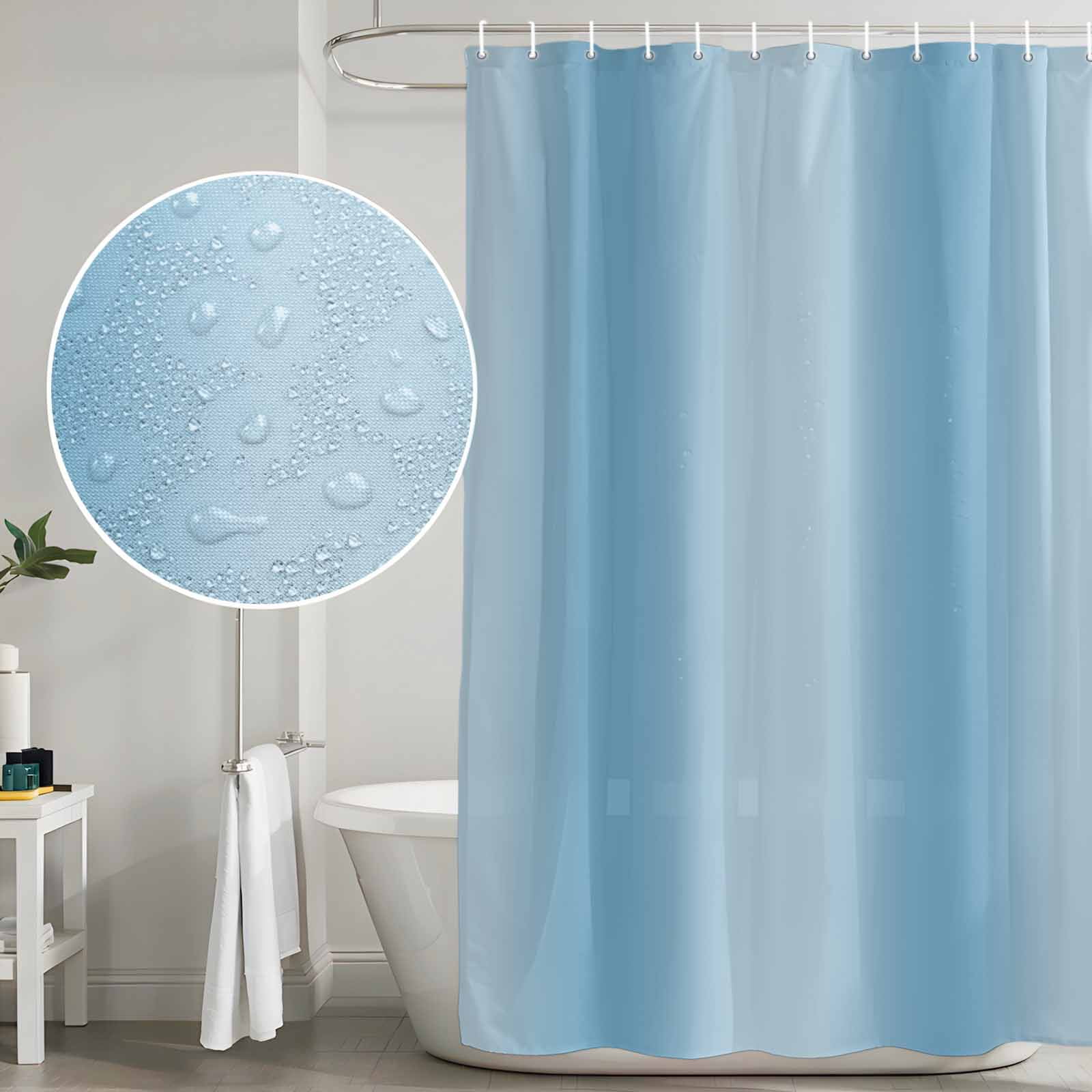 Shower Curtain Bathroom Set Minimalist Light Blue Gradient Texture Waterproof Fabric Shower Curtains with Grommets&Hooks, Modern Monochrome Art Privacy Bath Curtain for Bathtub 72x72in