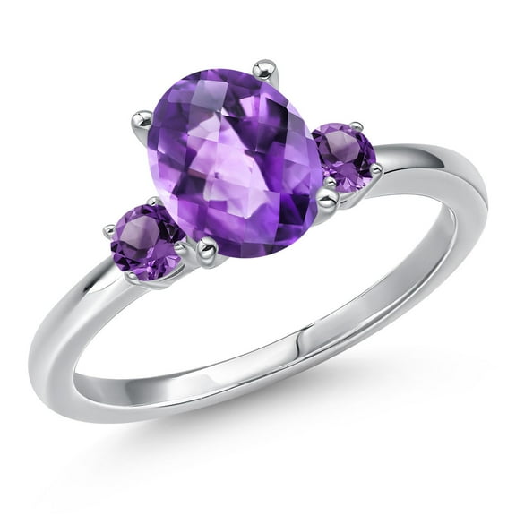 Gem Stone King 14K White Gold Purple Amethyst Engagement Ring for Women | 1.70 Cttw | Oval Checkerboard 9X7MM | Gemstone February Birthstone | Size 5