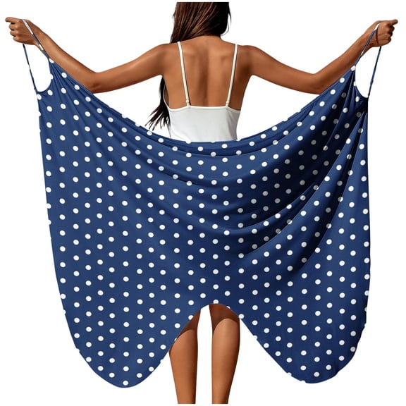 ZQUUVOU Women's Swim Cover Up Dress Spaghetti Strap Wrap Beach Sarong Backless Long Wrap Dress Lightweight Cover Up Dark Blue