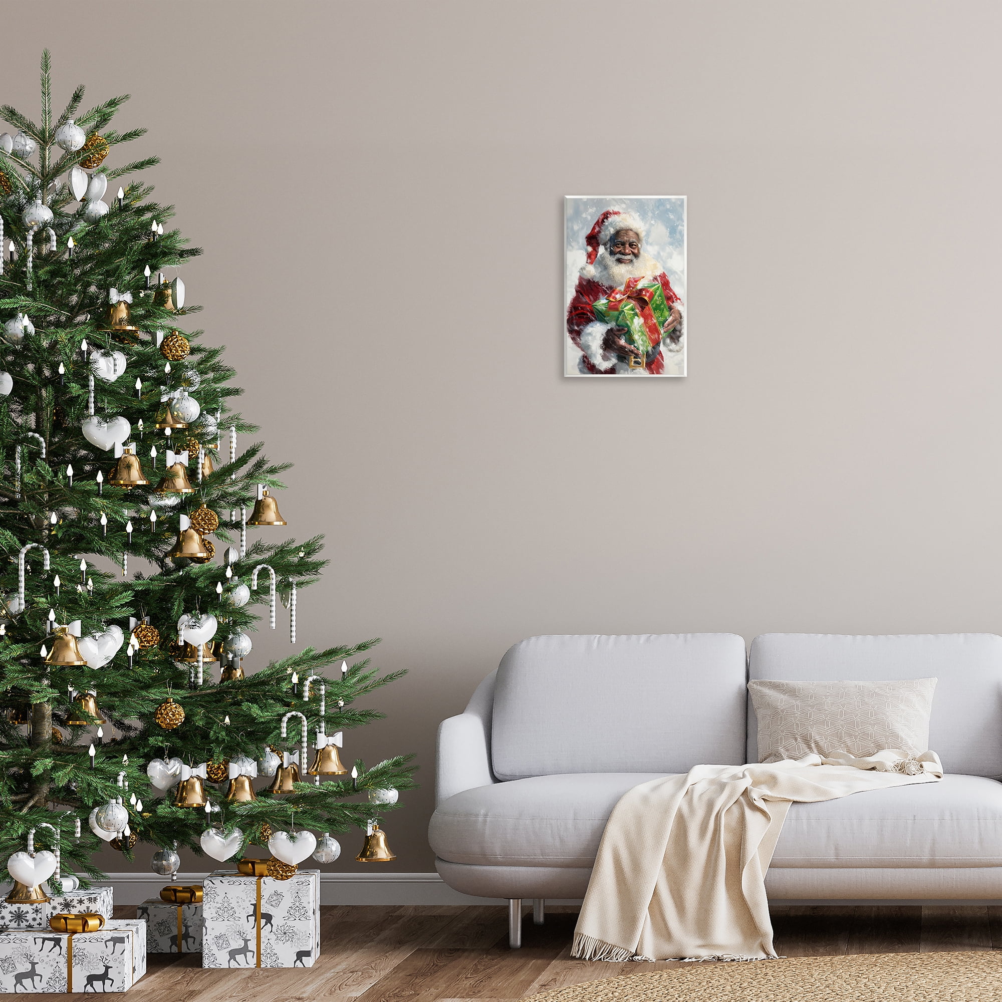 Stupell Industries Santa Claus & Gift Holiday Painting Unframed Art Print Wall Art, 13 x 19