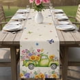 thumbnail image 4 of Spring Truck Floral Table Runner - 120 Inch Long Watercolor Garden Flowers Butterflies Beige Cotton and Linen Blended Dress Scarves Farmhouse Table Runner for Kitchen Dining, Coffee Table, 13" x 120", 4 of 8