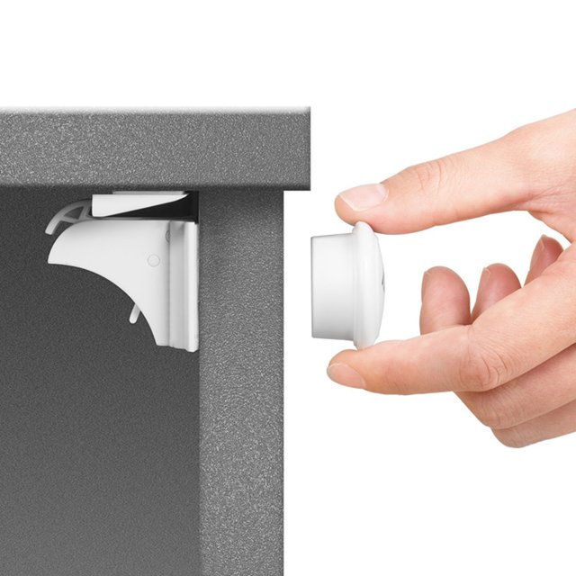 Cerraduras magnéticas de seguridad para armarios, cerraduras ocultas para cajones de armarios para bebés y niños pequeños (4 cerraduras y 1 llave), cinta adhesiva 3M gratis Xemadio FLD-1798