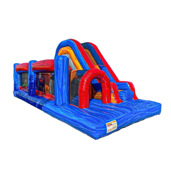 XJUMP Obstacle Course Bounce House Inflatable with Blower for Kids and Adults Tunnel Entrance, Tall Slide, Pop Ups