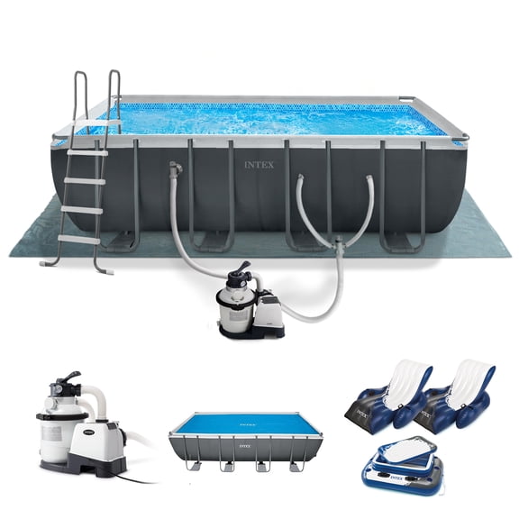 INTEX 18ft x 9ft x 52in Ultra XTR Above Ground Pool, Solar Cover, Floats (2 Pack), & Cooler