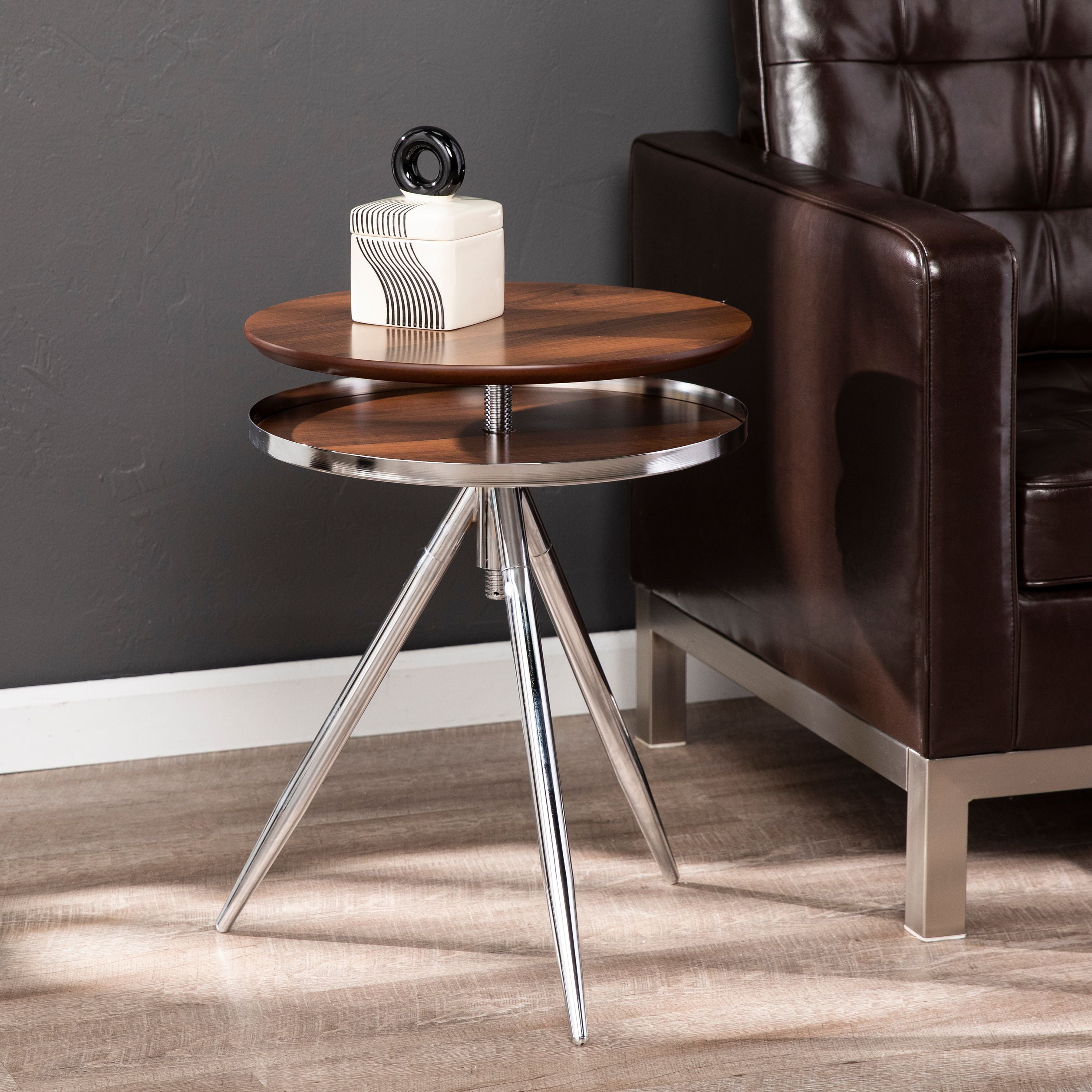 Bovai Adjustable Accent Table, Midcentury Modern, Silver