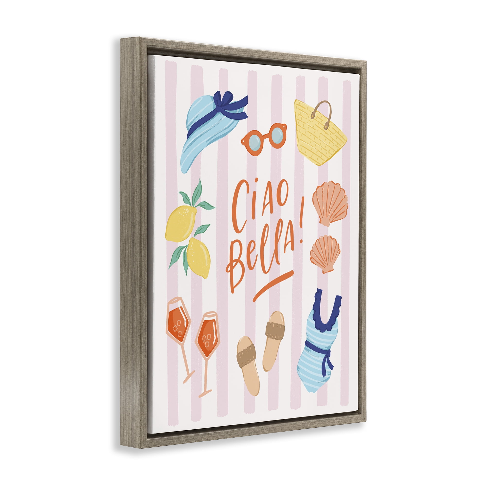 Stupell Industries Summer Ciao Bella Brown Framed Floater Canvas Wall Art, design by Sandra Picco