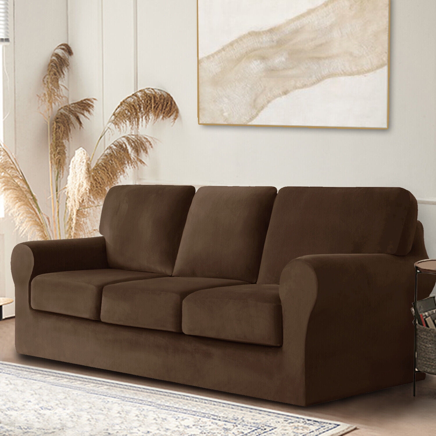 Topchances Loveseat Sofa Anti-Slip 5 - Piece Velvet Slipcover, Coffee