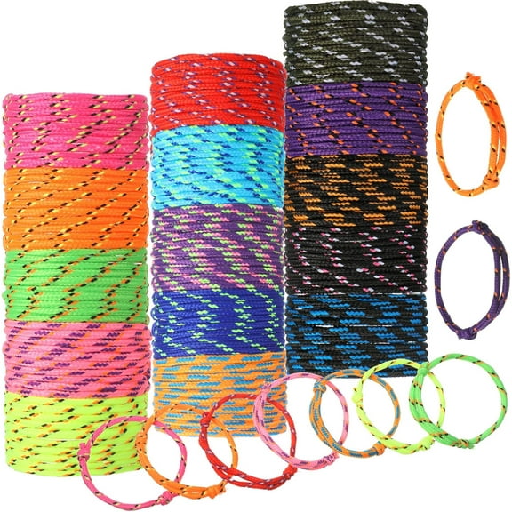 Lsupdaol 30 Pcs Friendship Bracelets Bulk for Kids Neon Jelly Bracelets 80's Party Halloween Favors Gift Adjustable Paracord Rope Woven Goody Bag Stuffers Girls Boy Favors, 15 Colors(Classic)