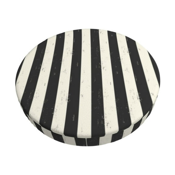 Logiee Black And White Thick Stripes Print Stool Covers Round,Bar Stool Covers,Watedrproof Stool Slipcover with Elastic,Stool Cushion,Round Bar Stool Seat Covers for Bar Round Chair-12 inch