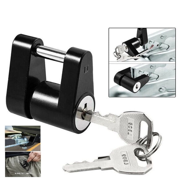 Trailer Hitch Coupler Lock, 1/4" Dia 3/4" Span Pin with 2 Keys, Weather-Resistant Carbon Steel Construction, for Tow Ball Security on Trailer, RV, Truck, and Boat