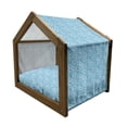 thumbnail image 2 of Ethnic Pet House, Hand Drawn Composition with Vertical Lines Dots and Abstract Geometric Shapes, Outdoor & Indoor Portable Dog Kennel with Pillow and Cover, 5 Sizes, Blue and White, by Ambesonne, 2 of 5