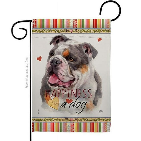 Breeze Decor G160245-BO Merle Bulldog Happiness Animals Dog 13 x 18.5 in. Double-Sided Decorative Vertical Garden Flags for House Decoration Banner Yard Gift