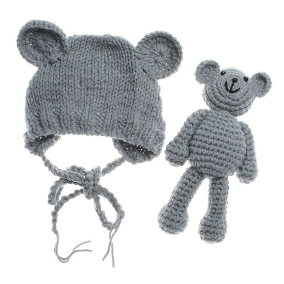 ECYC Bonnet Ours Nouveau-Né avec Poupées Ours Accessoires de Photographie Gris